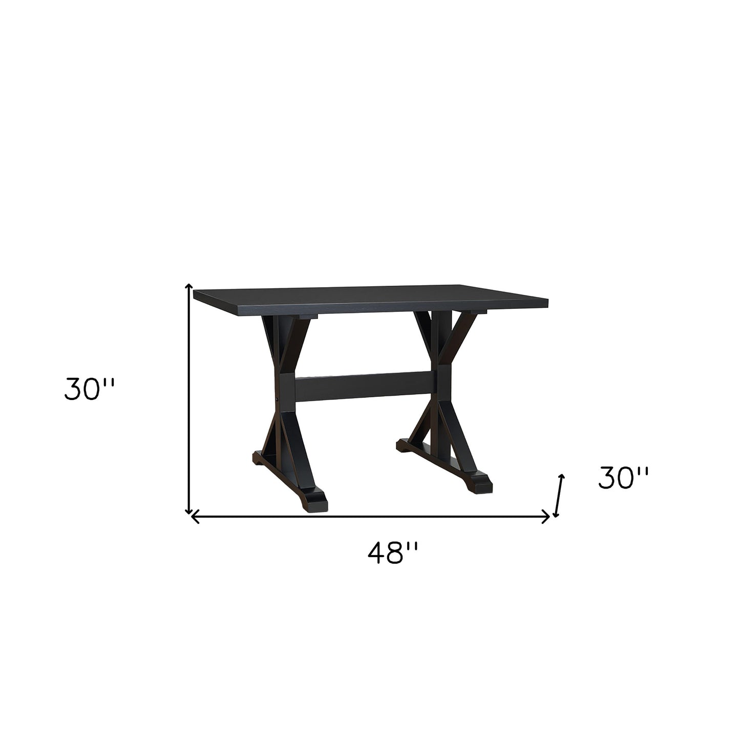 48" Black Solid Wood Trestle Writing Desk