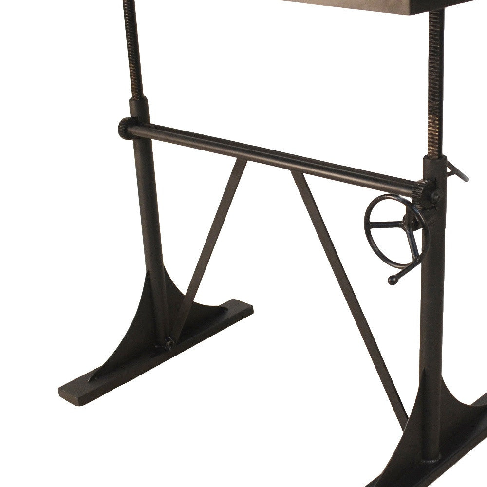 Adjustable Height Brown and Black Solid Wood and Iron Writing Desk