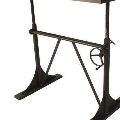 Adjustable Height Brown and Black Solid Wood and Iron Writing Desk