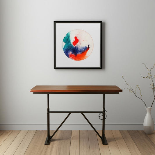 Adjustable Height Brown and Black Solid Wood and Iron Writing Desk