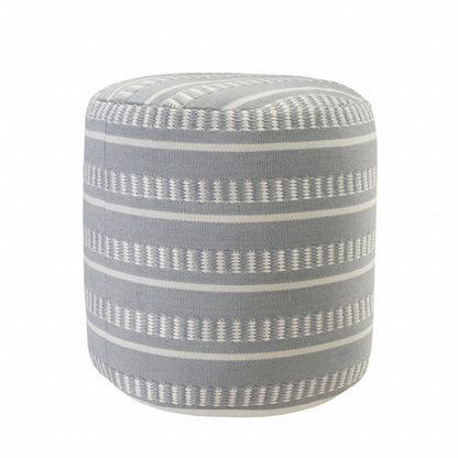 20" Blue Polyester Round Striped Indoor Outdoor Pouf Ottoman