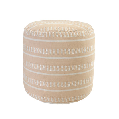 20" Orange Polyester Round Striped Indoor Outdoor Pouf Ottoman