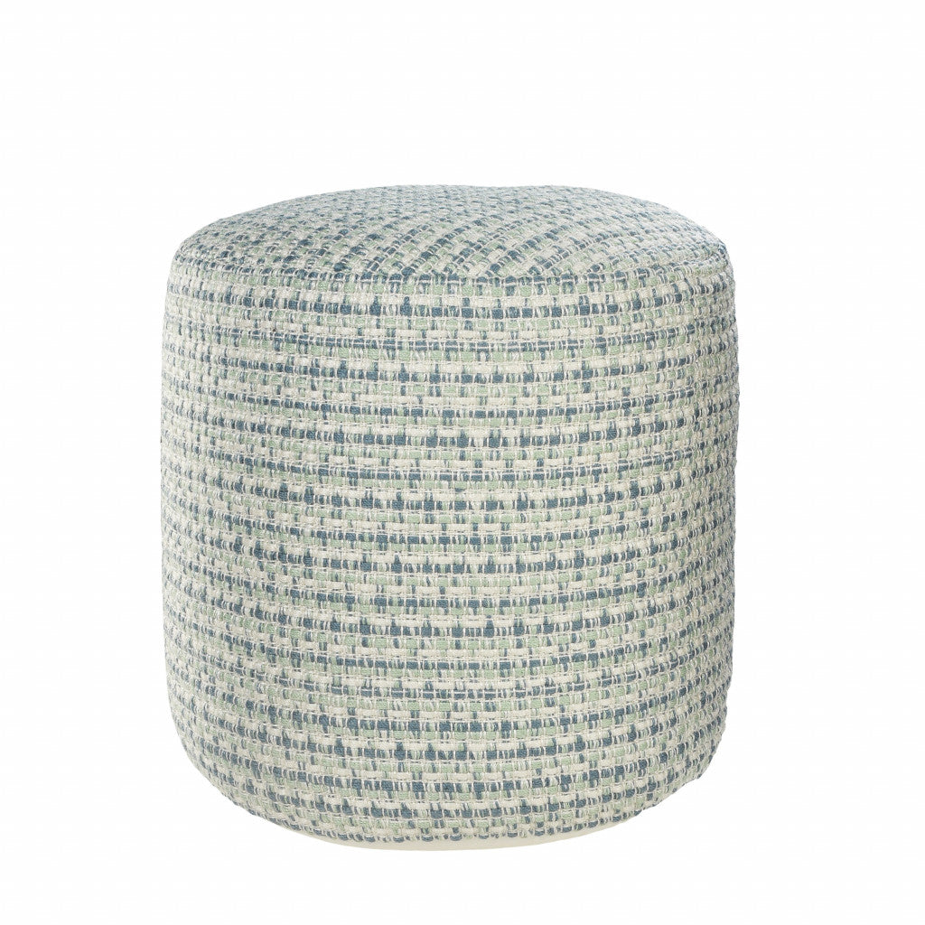 20" Blue Polyester Round Geometric Indoor Outdoor Pouf Ottoman