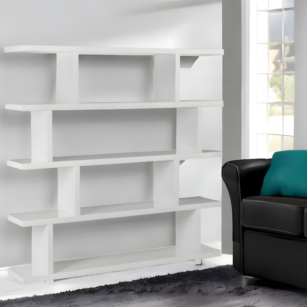 White Wood Five Tier Bookcase