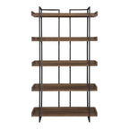 75" Brown and Black Metal and Wood Five Tier Bookcase