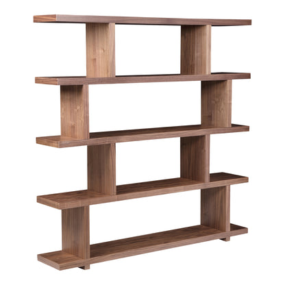 Brown And Natural Wood Five Tier Bookcase