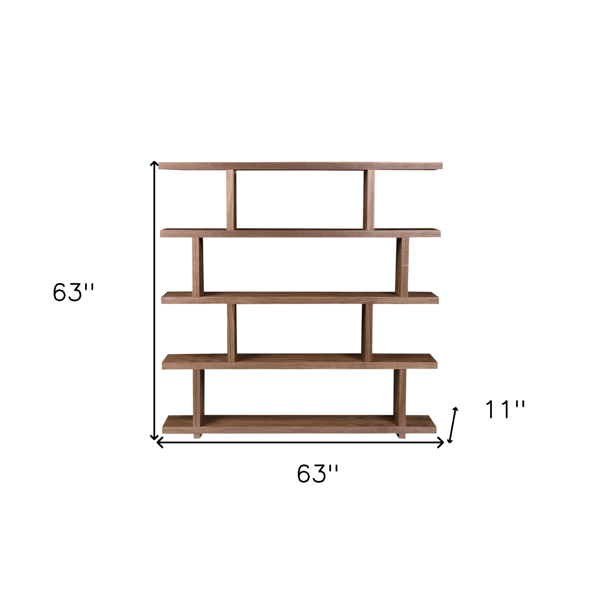 Brown And Natural Wood Five Tier Bookcase