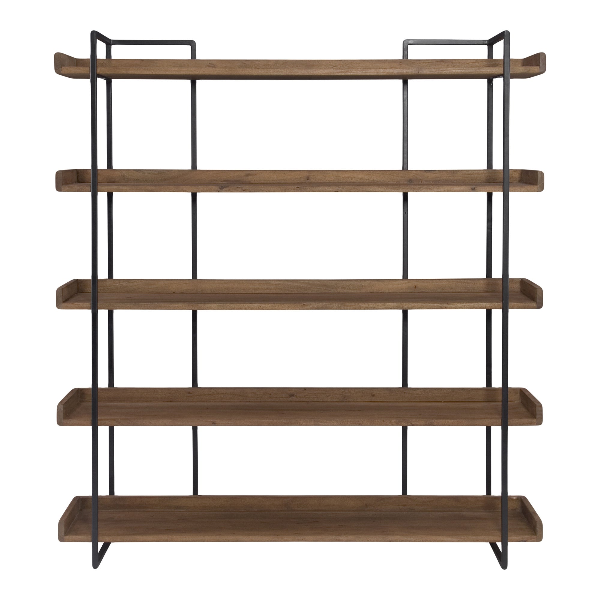 76" Brown and Black Metal and Wood Five Tier Bookcase