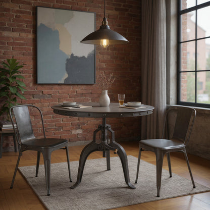 36" Industrial Gray Adjustable Crank Round Top Dining Table.