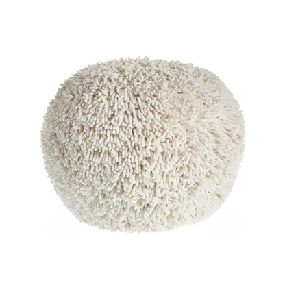 20" Cream Cotton Tufted Round Geometric Pouf Ottoman