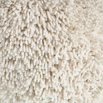 20" Cream Cotton Tufted Round Geometric Pouf Ottoman