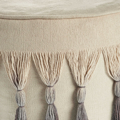 20" Beige Cotton Round Ombre Pouf Ottoman