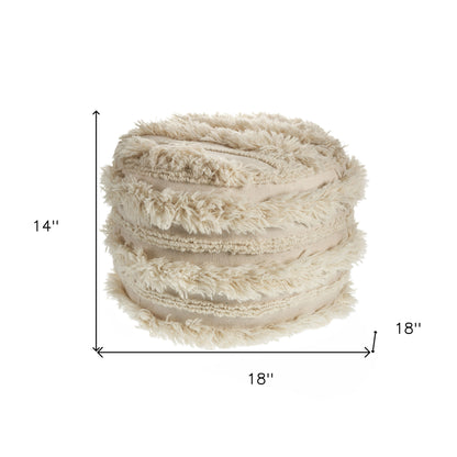 18" Ivory Cotton Round Striped Pouf Ottoman