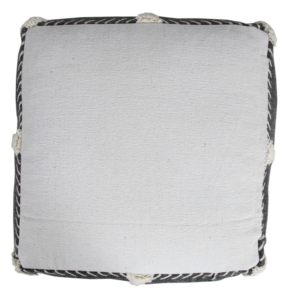 18" Black Cotton Geometric Pouf Ottoman