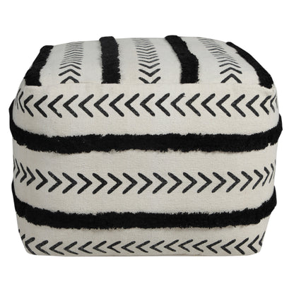 18" White Cotton Striped Pouf Ottoman