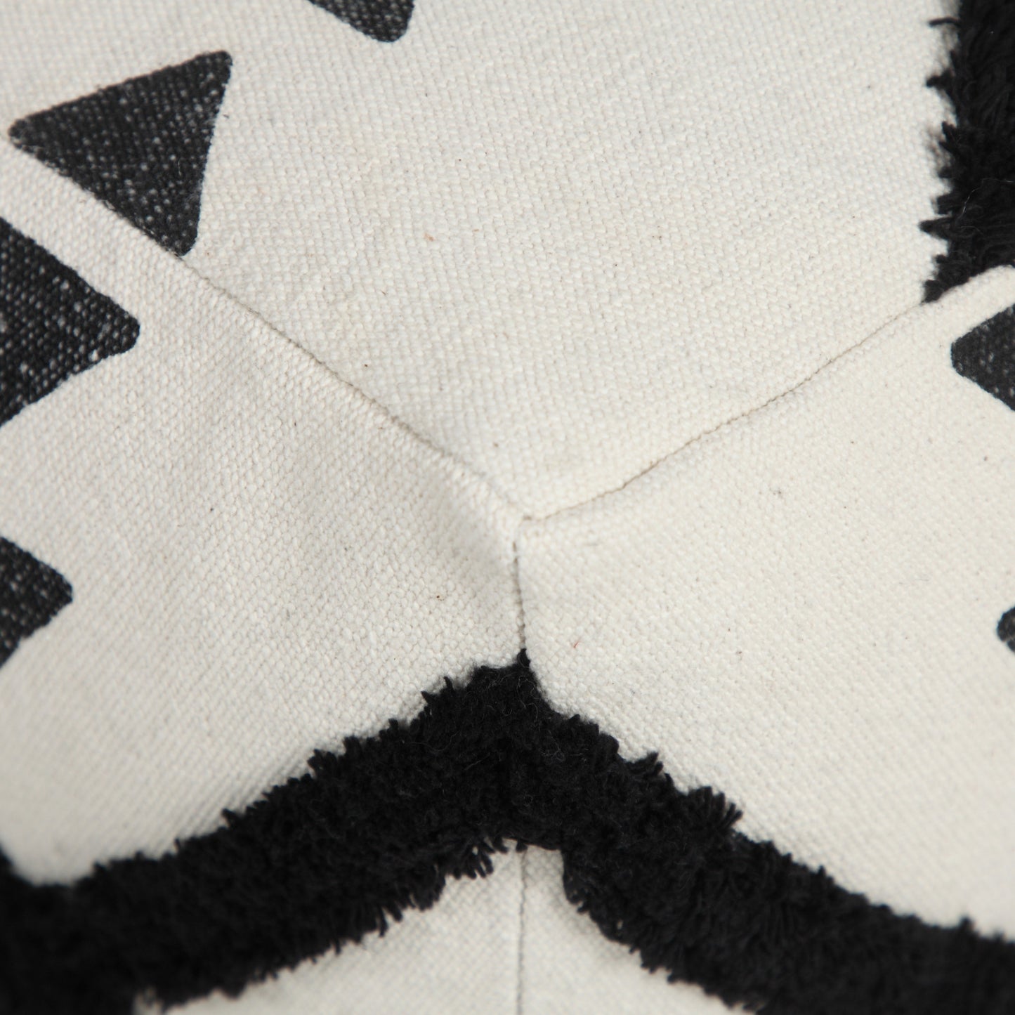 18" White Cotton Geometric Pouf Ottoman