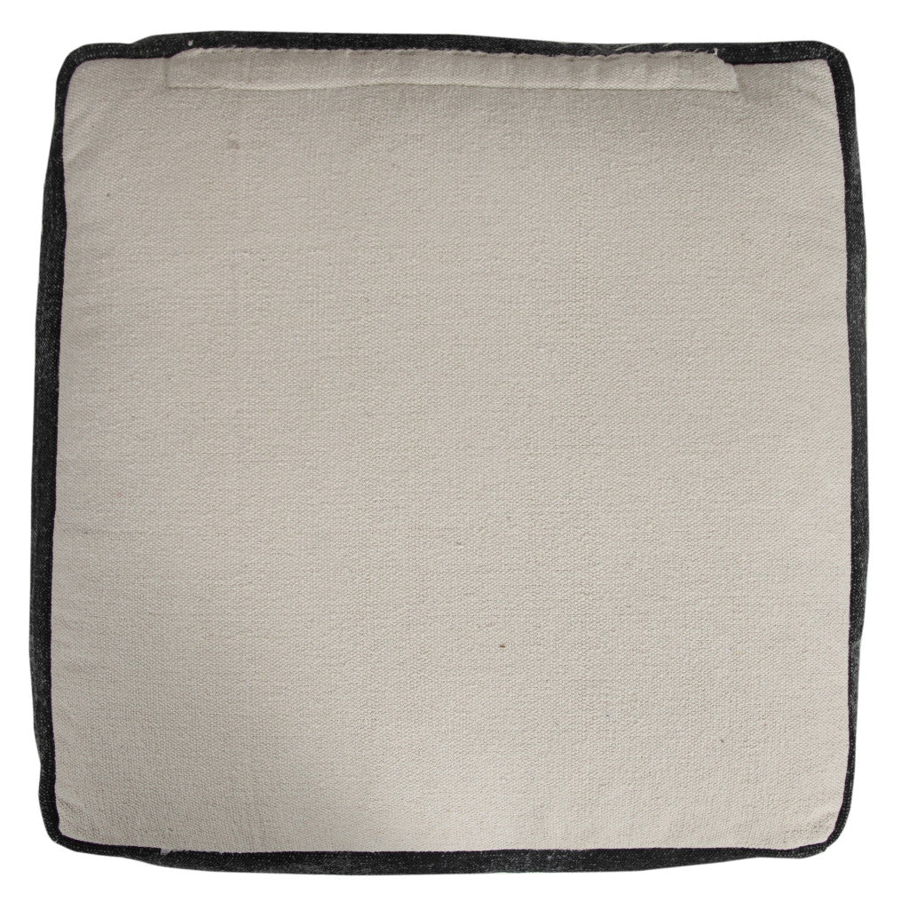 18" Black Cotton Geometric Pouf Ottoman