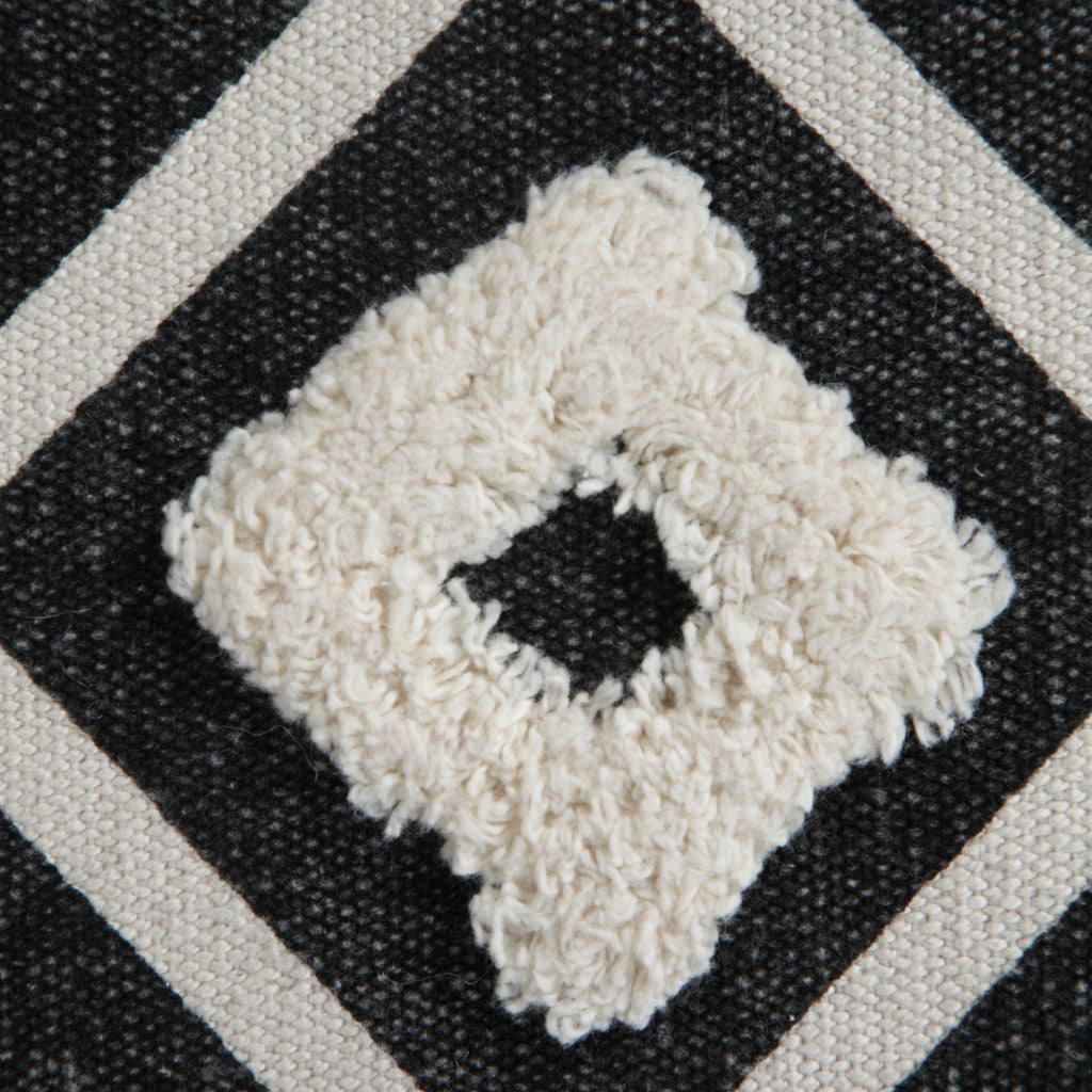 18" Black Cotton Geometric Pouf Ottoman