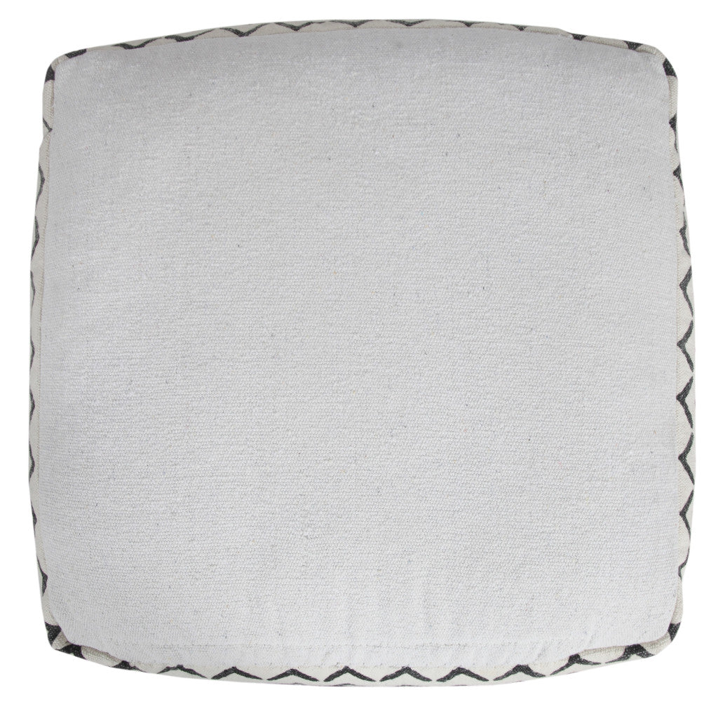 18" White Cotton Chevron Pouf Ottoman