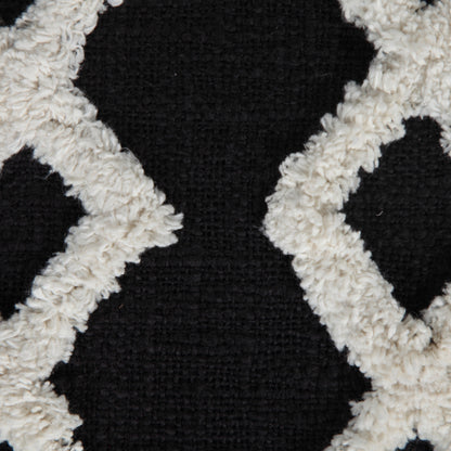 18" Black Cotton Geometric Pouf Ottoman