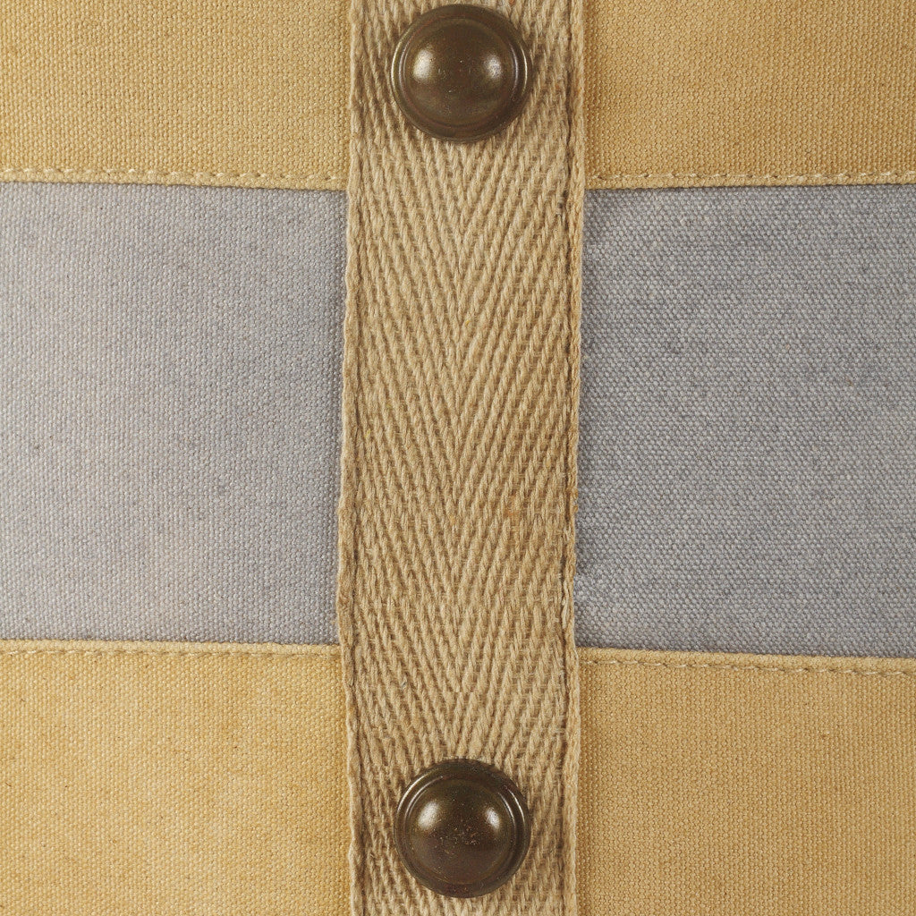 16" Tan Cotton Cylinder Striped Pouf Ottoman