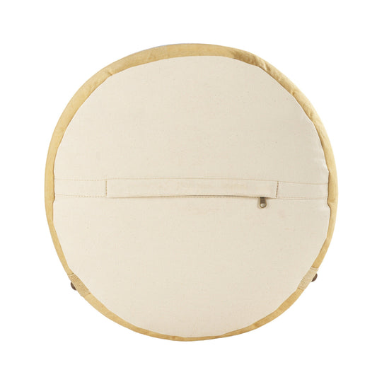 16" Tan Cotton Cylinder Striped Pouf Ottoman