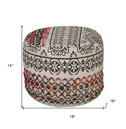 18" Rainbow And Gray Cylinder Geometric Pouf Ottoman