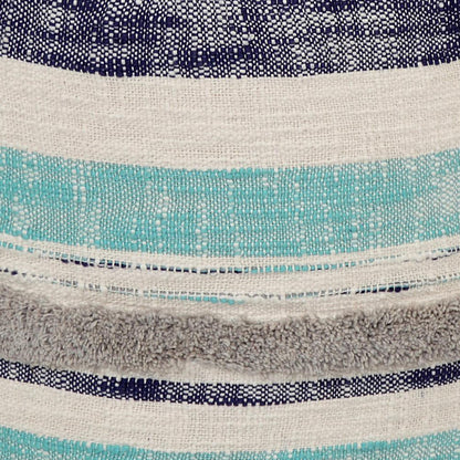 18" Blue Cotton Cylinder Striped Pouf Ottoman