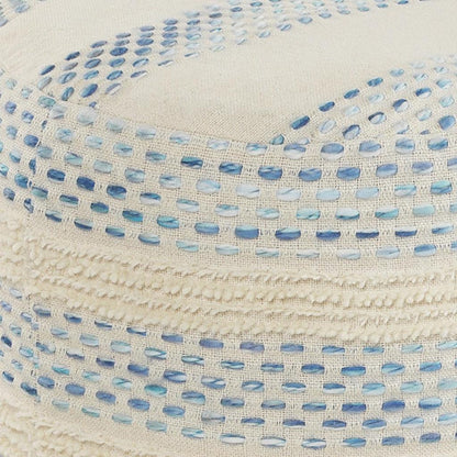 18" Blue Cotton Blend Ottoman