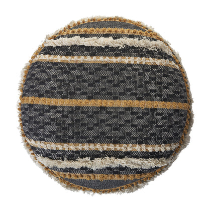 18" Black Cotton Cylinder Striped Pouf Ottoman