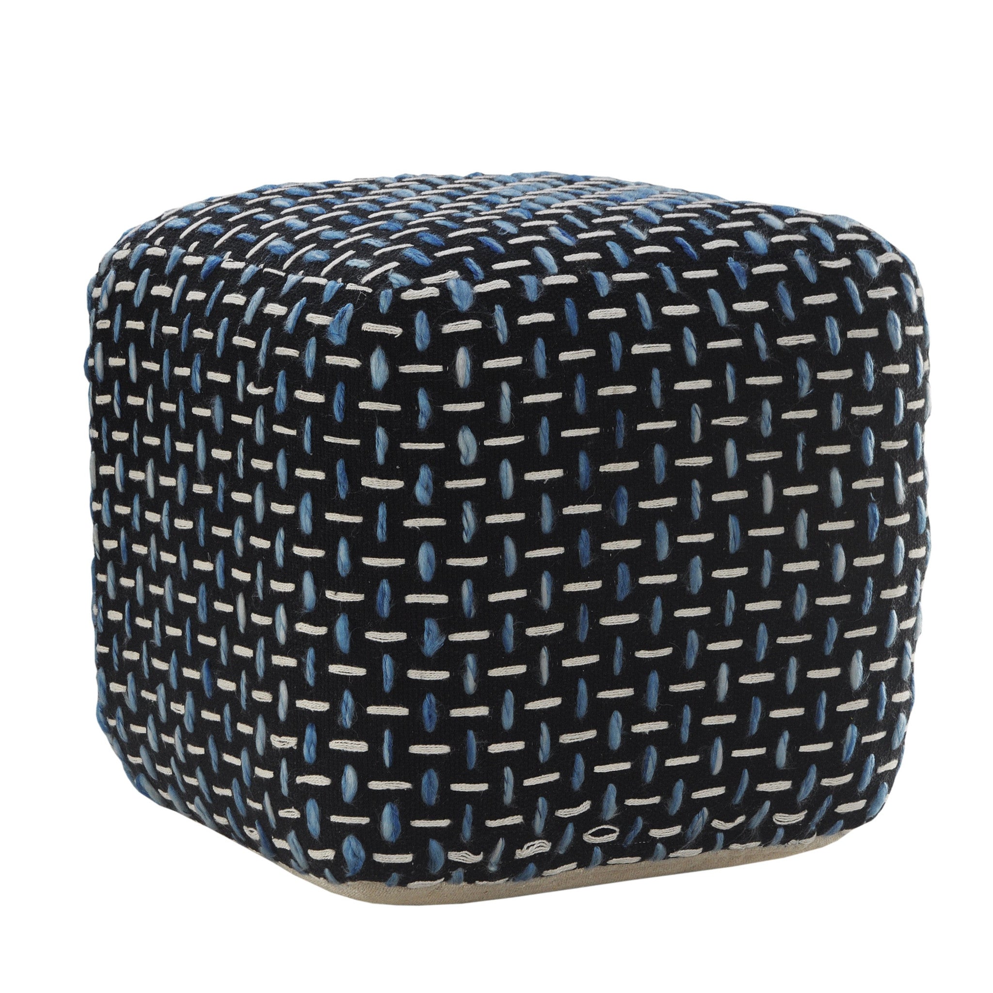 16" Black Fabric Geometric Pouf Ottoman