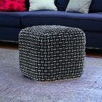16" Black Fabric Geometric Pouf Ottoman
