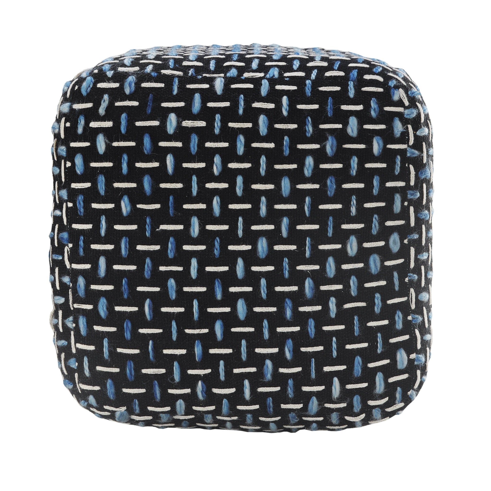 16" Black Fabric Geometric Pouf Ottoman