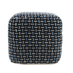 16" Black Fabric Geometric Pouf Ottoman