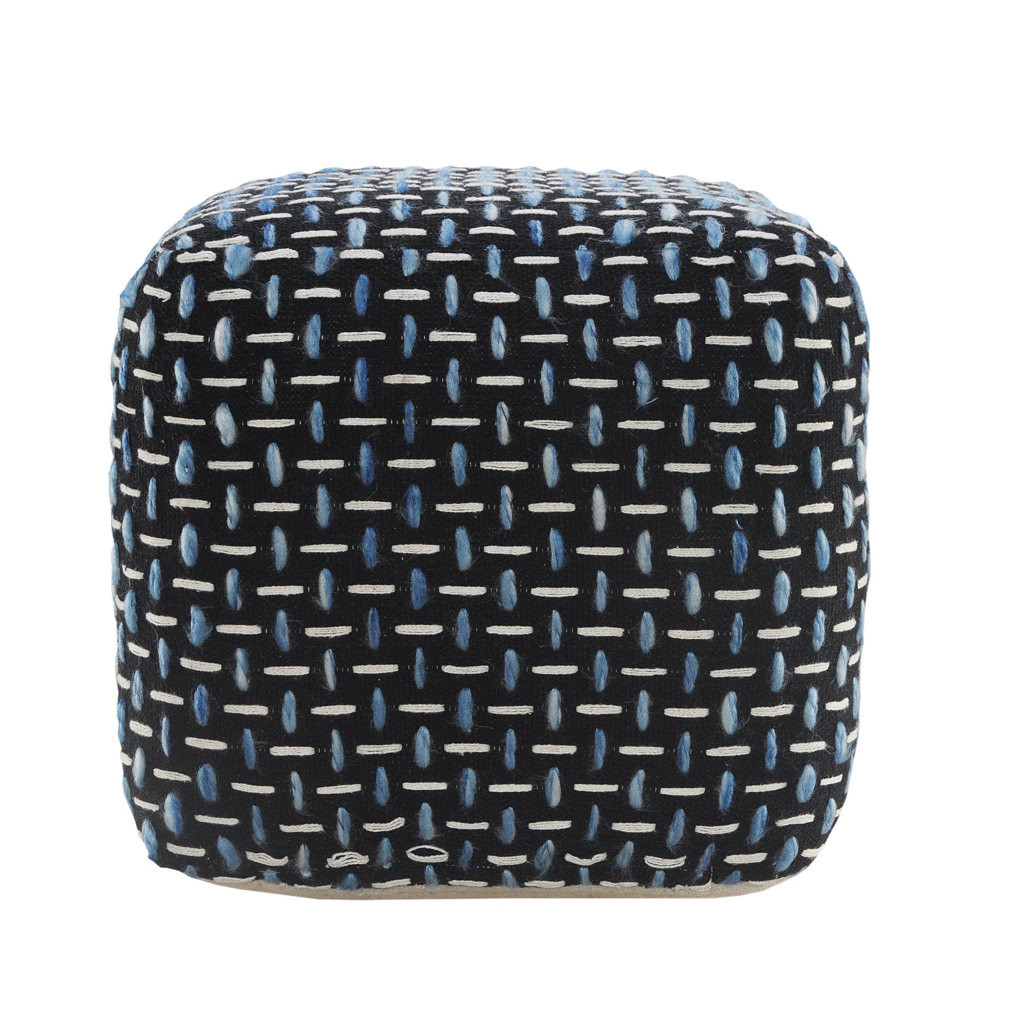 16" Black Fabric Geometric Pouf Ottoman
