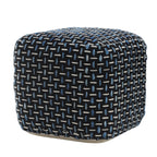 16" Black Fabric Geometric Pouf Ottoman