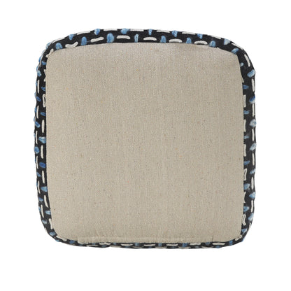 16" Black Fabric Geometric Pouf Ottoman