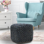 16" Black Fabric Geometric Pouf Ottoman