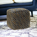 16" Black Fabric Geometric Pouf Ottoman