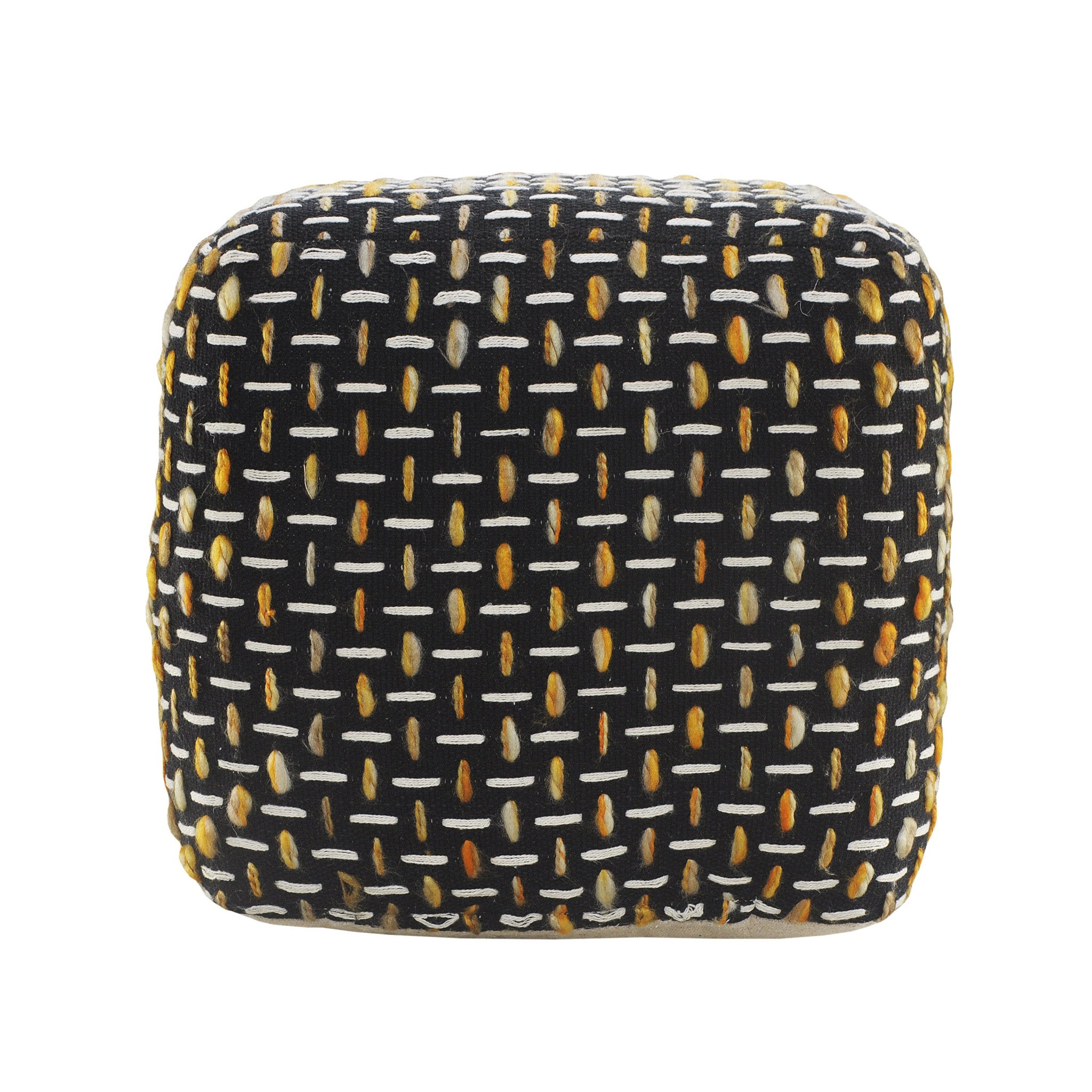 16" Black Fabric Geometric Pouf Ottoman