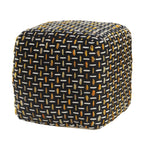 16" Black Fabric Geometric Pouf Ottoman
