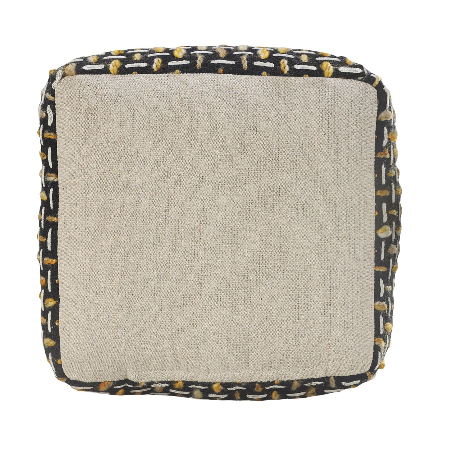16" Black Fabric Geometric Pouf Ottoman