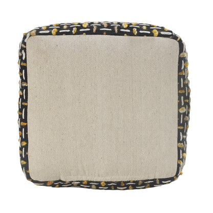 16" Black Fabric Geometric Pouf Ottoman