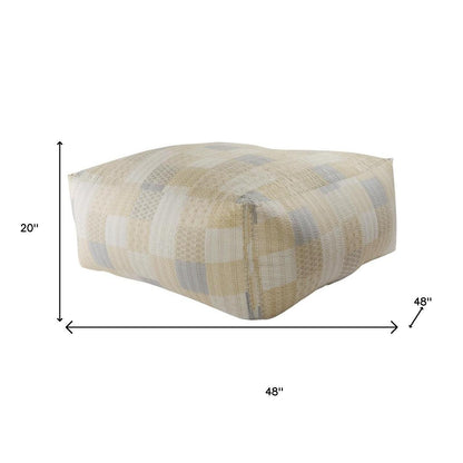48" Cream Cotton Patchwork Pouf Ottoman