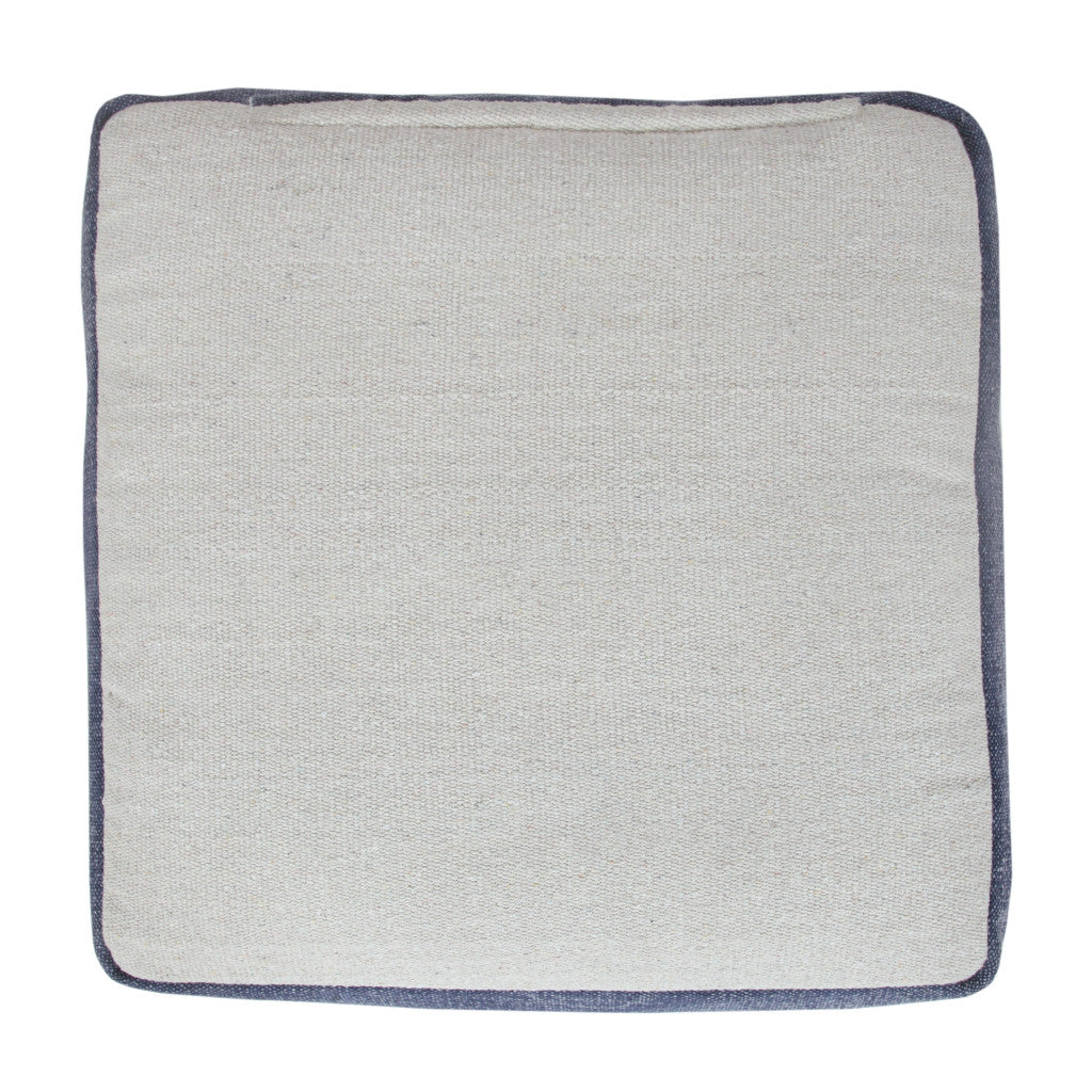 18" Natural And Navy Blue Cotton Medallion Pouf Ottoman
