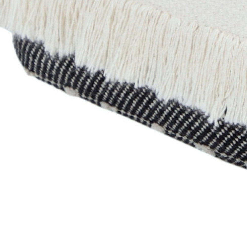 18" White Cotton Striped Pouf Ottoman