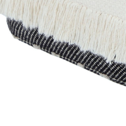 18" White Cotton Striped Pouf Ottoman