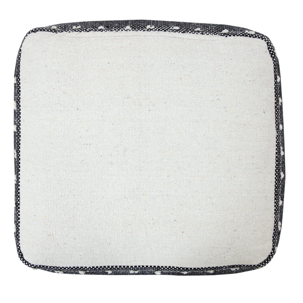 18" White Cotton Striped Pouf Ottoman