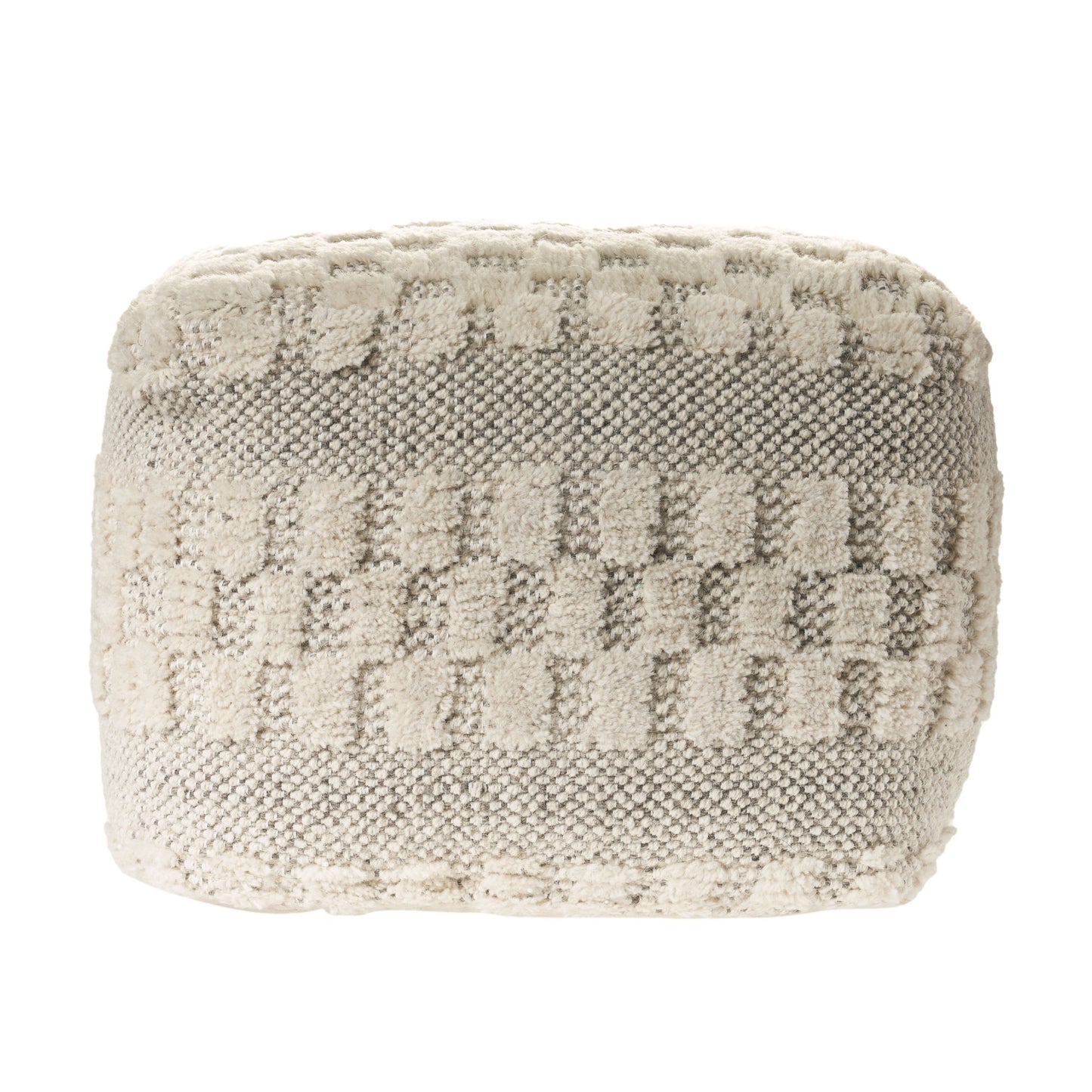 18" Beige Geometric Pouf Ottoman