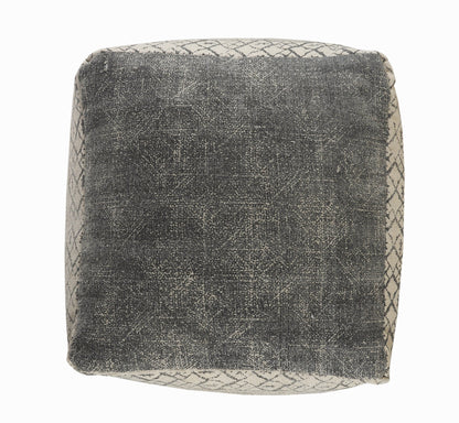 20" Cream Cotton Tribal Pouf Ottoman